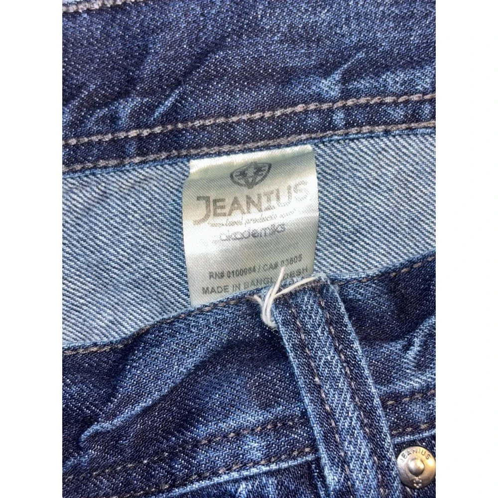 JEANIUS Akademiks Jeans Men 38 Blue Denim Stitch Distressed Stretch Straight Leg